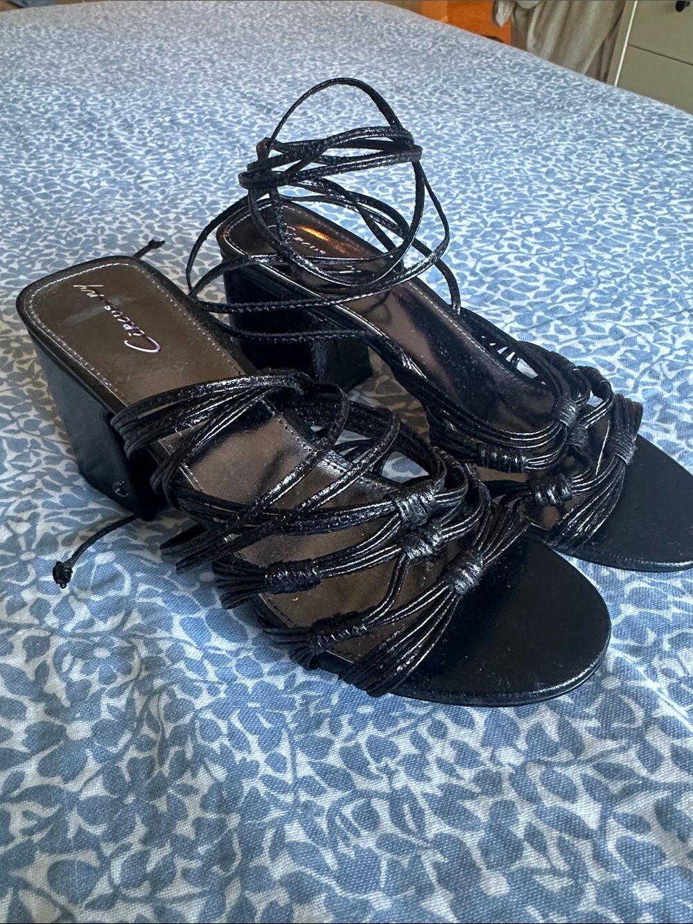 Black Strappy Block Heel Sandals Sam Edelman